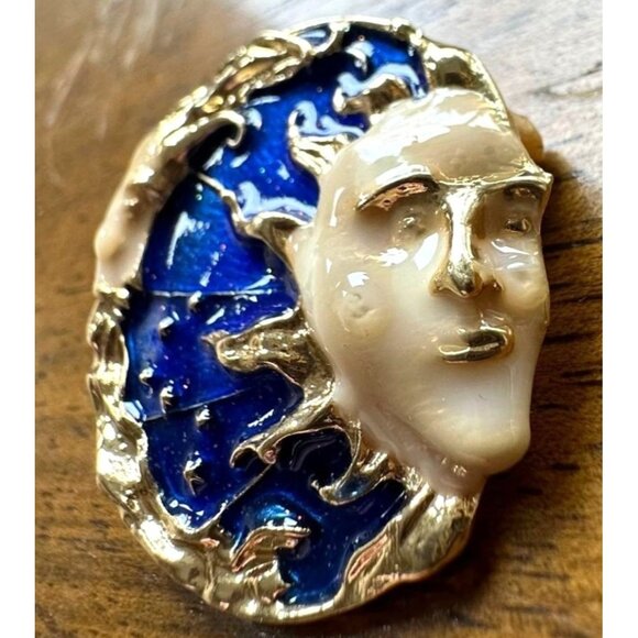 Celestial Moon Sun Brooch Pin New Gold Navy Yours is the Light We All Sh… - Picture 7 of 12